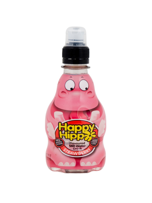 Wild Waters Happy Hippo Strawberry Flavoured Water 12 × 270 ml — no added sugar, naturally flavoured strawberry water for kids. Fun, low-calorie, and parent approved.