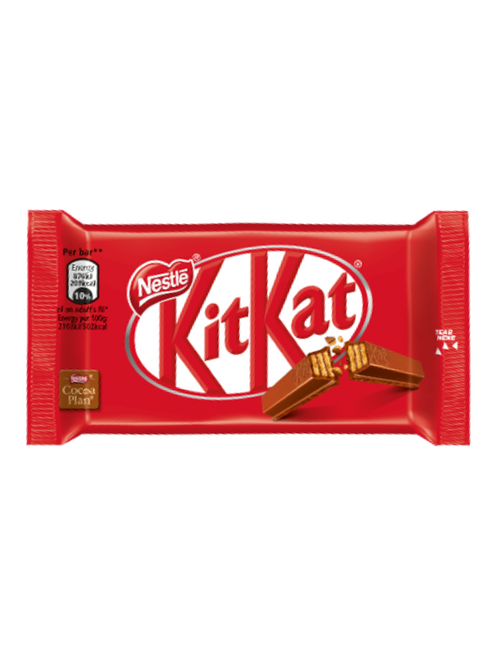Crisp wafer covered in milk chocolate—KitKat’s iconic 4‑finger bar for a perfect break.