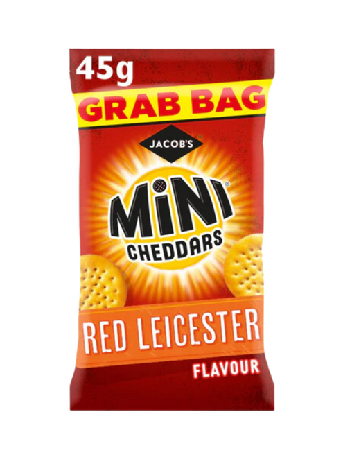 Real Red Leicester cheese flavouring on baked wheat biscuits — creamy, nutty & bold.