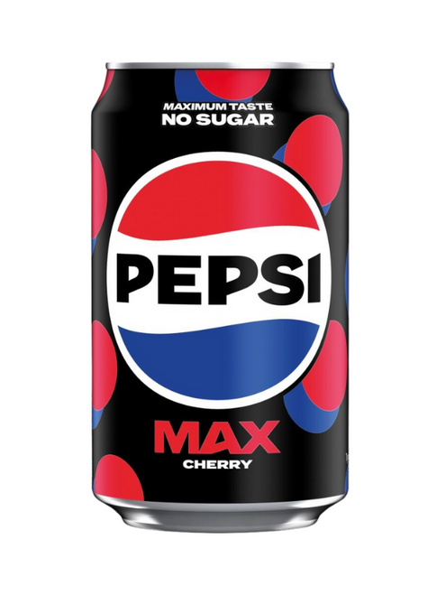 Pepsi Max Cherry Cans 24 × 330 ml — zero-sugar cola with a bold cherry flavour. Smooth, refreshing and full of taste.