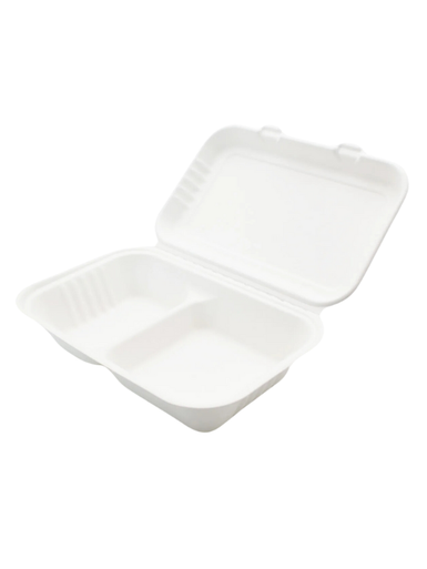 Bagasse Lunch Box 2 Compartment (Lidded) x 125 | 9 x 6"