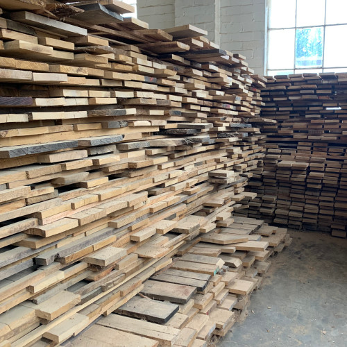 Stack of white oak board end pieces