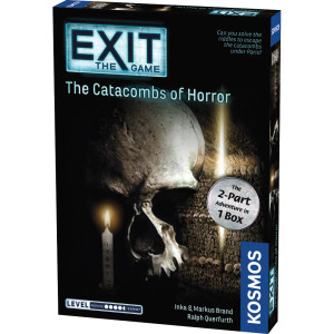 game box featuring series and instalment title and cover image of a skull, candle, and catacomb walls game box featuring series and instalment title and cover image of a skull, candle, and catacomb walls