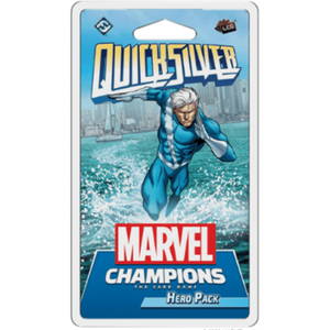 Plastic clamshell box featuring the game title and illustration of superhero, Quicksilver.