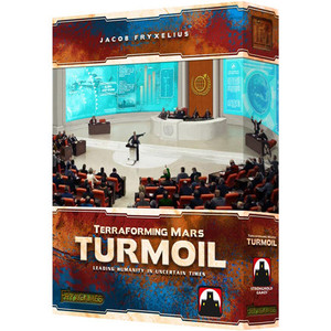 Board game box featuring game title and panoramic illustration of a political meeting. Board game box featuring game title and panoramic illustration of a political meeting.