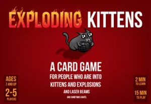 Board game box featuring game title and a black cat holding a grenade Board game box featuring game title and a black cat holding a grenade