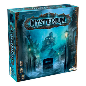 Board game box featuring game title and a spooky mansion. Board game box featuring game title and a spooky mansion.