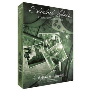 Board game box featuring game title and a detective-themed illustration. Board game box featuring game title and a detective-themed illustration.