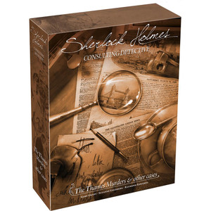 Board game box featuring game title and a detective-themed illustration. Board game box featuring game title and a detective-themed illustration.