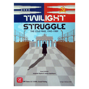 Board game box featuring game title and a cold war-themed illustration.