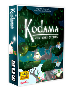 Board game box featuring game title and cute tree spirit illustration.
