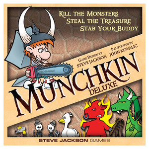 Board game box featuring game title and cartoon characters and monster. Board game box featuring game title and cartoon characters and monster.