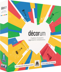 Board game box featuring game title and colorful stripes made by paint rollers. Board game box featuring game title and colorful stripes made by paint rollers.