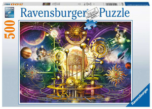Puzzle box featuring a depiction of a mediaeval astronomical clock and a modern orrery in the middle of of an astral chart and the solar system. Puzzle box featuring a depiction of a mediaeval astronomical clock and a modern orrery in the middle of of an astral chart and the solar system.