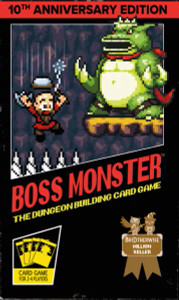 Board game box featuring game title and an 8-bit version of an adventurer stepping on spike and a reptilian monster. Board game box featuring game title and an 8-bit version of an adventurer stepping on spike and a reptilian monster.