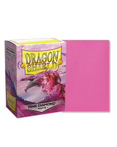 Dragon shield sleeve box featuring art of a pink dragon with feathers. To the right of the box is a sample sleeve showcasing the color. Dragon shield sleeve box featuring art of a pink dragon with feathers. To the right of the box is a sample sleeve showcasing the color.