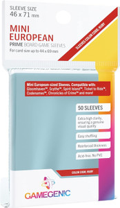 Plastic Gamegenic card sleeve packaging displaying various key features of the sleeve and games that it is compatible with. Sleeve color code is ruby. Plastic Gamegenic card sleeve packaging displaying various key features of the sleeve and games that it is compatible with. Sleeve color code is ruby.