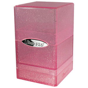 Closed ultra pro satin tower deck box in the color glitter pink. Closed ultra pro satin tower deck box in the color glitter pink.