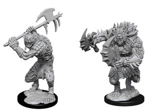 Two unpainted Gnoll miniatures on a white background. Two unpainted Gnoll miniatures on a white background.