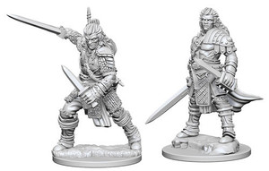 Two unpainted Male Human Fighter miniatures on a white background. Two unpainted Male Human Fighter miniatures on a white background.