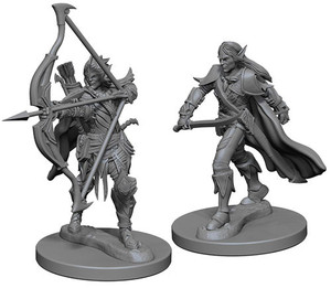 Two unpainted Male Elf Fighter miniatures on a white background. Two unpainted Male Elf Fighter miniatures on a white background.