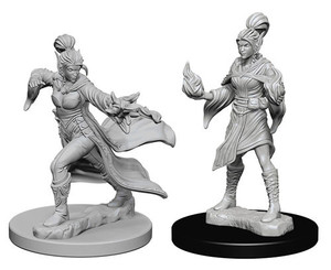 Two unpainted Female Elf Sorcerer miniatures on a white background.