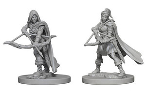 Two unpainted Female Human Ranger miniatures on a white background.
