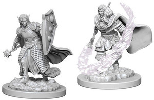 Two unpainted Male Elf Cleric miniatures on a white background. Two unpainted Male Elf Cleric miniatures on a white background.