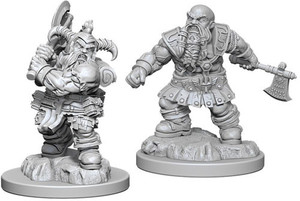 Two unpainted Male Dwarf Barbarian miniatures on a white background. Two unpainted Male Dwarf Barbarian miniatures on a white background.