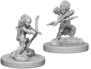 Two unpainted Female Gnome Rogue miniatures on a white background.