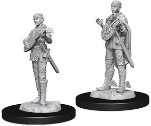 Two unpainted Female Half-Elf Bard miniatures on a white background. Two unpainted Female Half-Elf Bard miniatures on a white background.