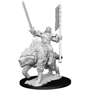 An unpainted Orc on Dire Wolf miniature on a white background. An unpainted Orc on Dire Wolf miniature on a white background.