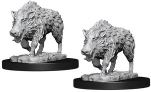 Two unpainted Wild Boar miniatures on a white background. Two unpainted Wild Boar miniatures on a white background.