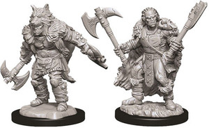 Two unpainted Male Half-Orc Barbarian miniatures on a white background. Two unpainted Male Half-Orc Barbarian miniatures on a white background.