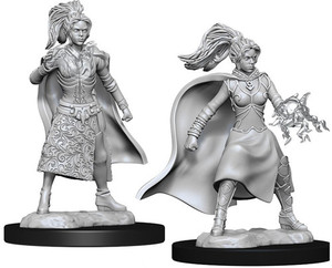 Two unpainted Female Human Sorcerer miniatures on a white background.