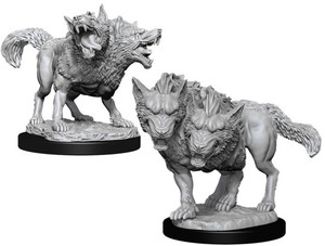 Two unpainted Death Dog miniatures on a white background. Two unpainted Death Dog miniatures on a white background.