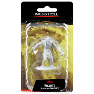 An unpainted Raging Troll miniature in black and yellow packaging. An unpainted Raging Troll miniature in black and yellow packaging.
