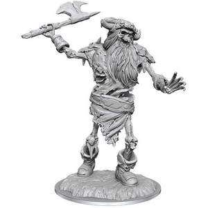 An unpainted Frost Giant Skeleton miniature wielding an axe on a white background.