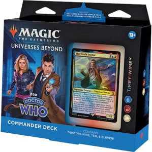 A Timey-Wimey deck box featuring an illustration of the 10th doctor and their companion with a matching The Tenth Doctor card. A Timey-Wimey deck box featuring an illustration of the 10th doctor and their companion with a matching The Tenth Doctor card.