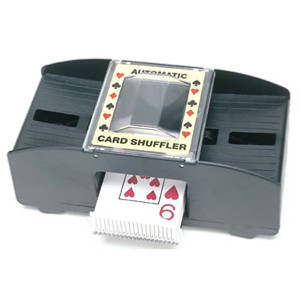 An image of a 2 deck card shuffler. An image of a 2 deck card shuffler.