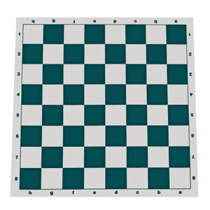 A green and white checkered vinyl chess mat with lettering on the X axis and numbers on the Y axis. A green and white checkered vinyl chess mat with lettering on the X axis and numbers on the Y axis.