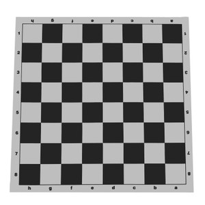 A black and white checkered vinyl chess mat with lettering on the X axis and numbers on the Y axis. A black and white checkered vinyl chess mat with lettering on the X axis and numbers on the Y axis.