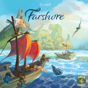 Board game bx featuring game title and a depiction of various animals sailing off of the coast of a small seaside village. Board game bx featuring game title and a depiction of various animals sailing off of the coast of a small seaside village.