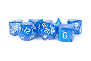Metallic Dice Games - 7 Set RPG Dice - Resin - Blue with Silver Numbers Metallic Dice Games - 7 Set RPG Dice - Resin - Blue with Silver Numbers