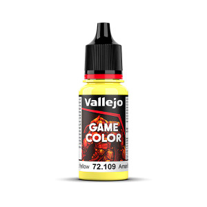 Vallejo Game Color paint bottle with product name and an image of a demon in the background. The Toxic Yellow color of the paint is visible in the clear plastic sections. Vallejo Game Color paint bottle with product name and an image of a demon in the background. The Toxic Yellow color of the paint is visible in the clear plastic sections.