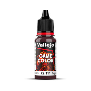 Vallejo Game Color paint bottle with product name and an image of a demon in the background. The Nocturnal Red color of the paint is visible in the clear plastic sections.