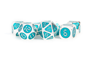 Metallic Dice Games - 7 Set RPG Dice - Metal - Silver with Teal Enamel Metallic Dice Games - 7 Set RPG Dice - Metal - Silver with Teal Enamel