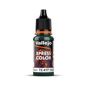Vallejo Game Color paint bottle with product name and an image of a demon in the background. The Xpress Color - Snake Green color of the paint is visible in the clear plastic sections.