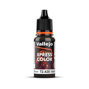 Vallejo Game Color paint bottle with product name and an image of a demon in the background. The Xpress Color - Wasteland brown color of the paint is visible in the clear plastic sections.