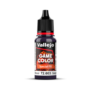 Vallejo Game Color paint bottle with product name and an image of a demon in the background. The Special FX - Demon Blood color of the paint is visible in the clear plastic sections. Vallejo Game Color paint bottle with product name and an image of a demon in the background. The Special FX - Demon Blood color of the paint is visible in the clear plastic sections.